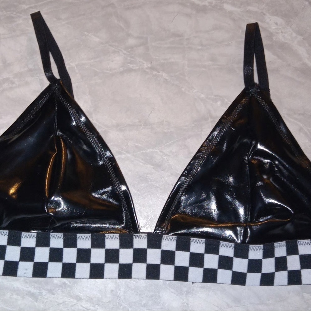 Hot topic Black and White Checkered Bra top Bralette faux leather